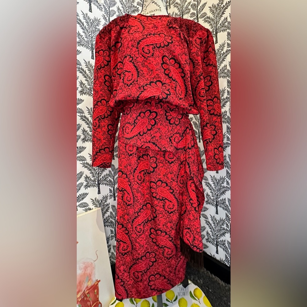 Stefanie Red Black paisley print vintage dress size 8